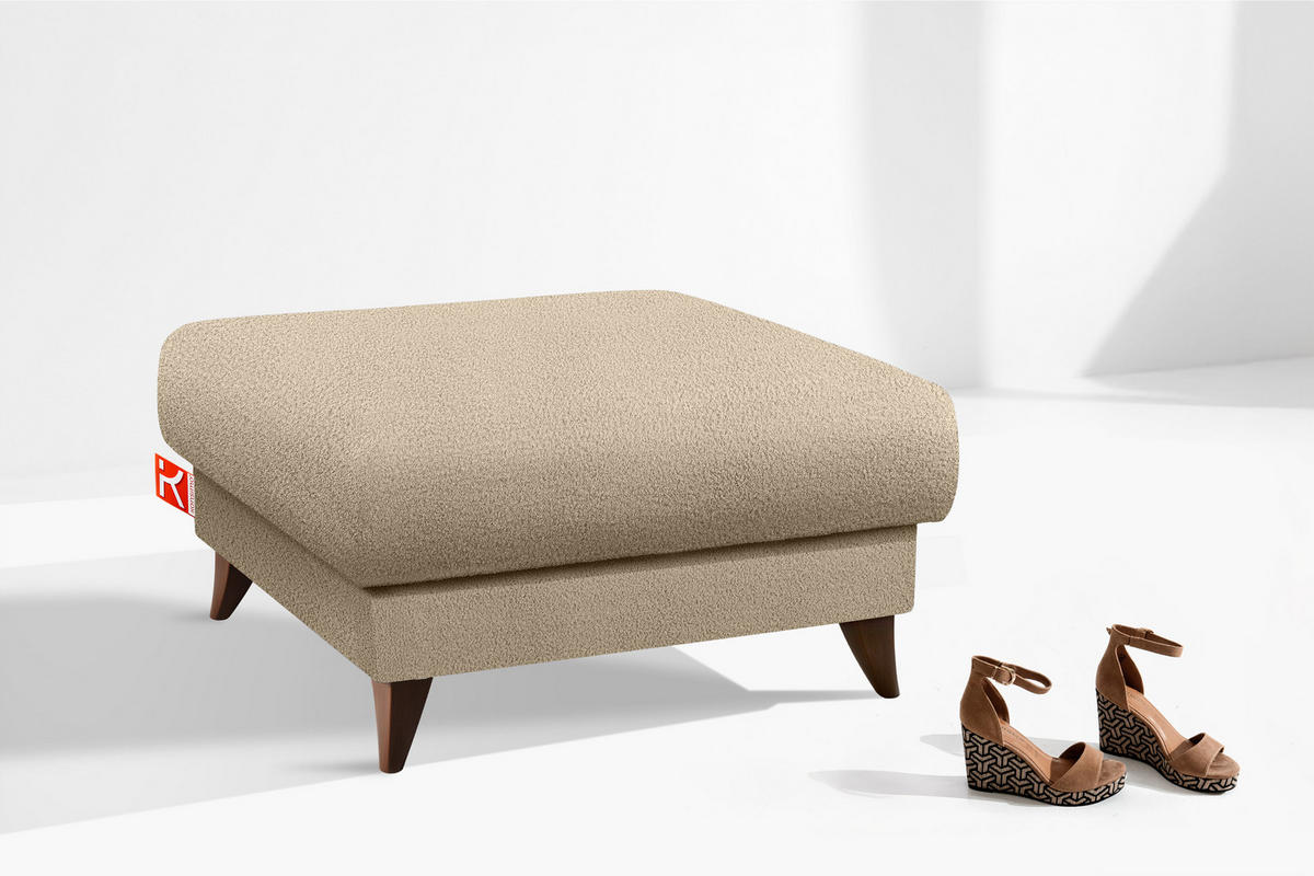 HOCKER GUSTAVO Bouclé, Beige - Beige, Holz/Holzwerkstoff (92/49/92cm) - KONSIMO®
