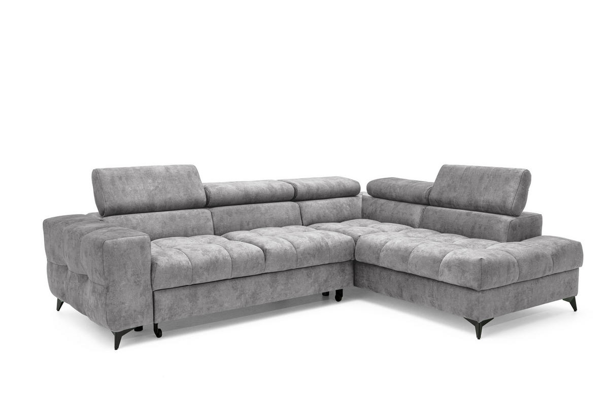 ECKSOFA PUDDING L Rechts mit Schlaffunktion 128x197 Velours Grau - Schwarz/Grau, Holz/Textil (204/270cm) - Muffo