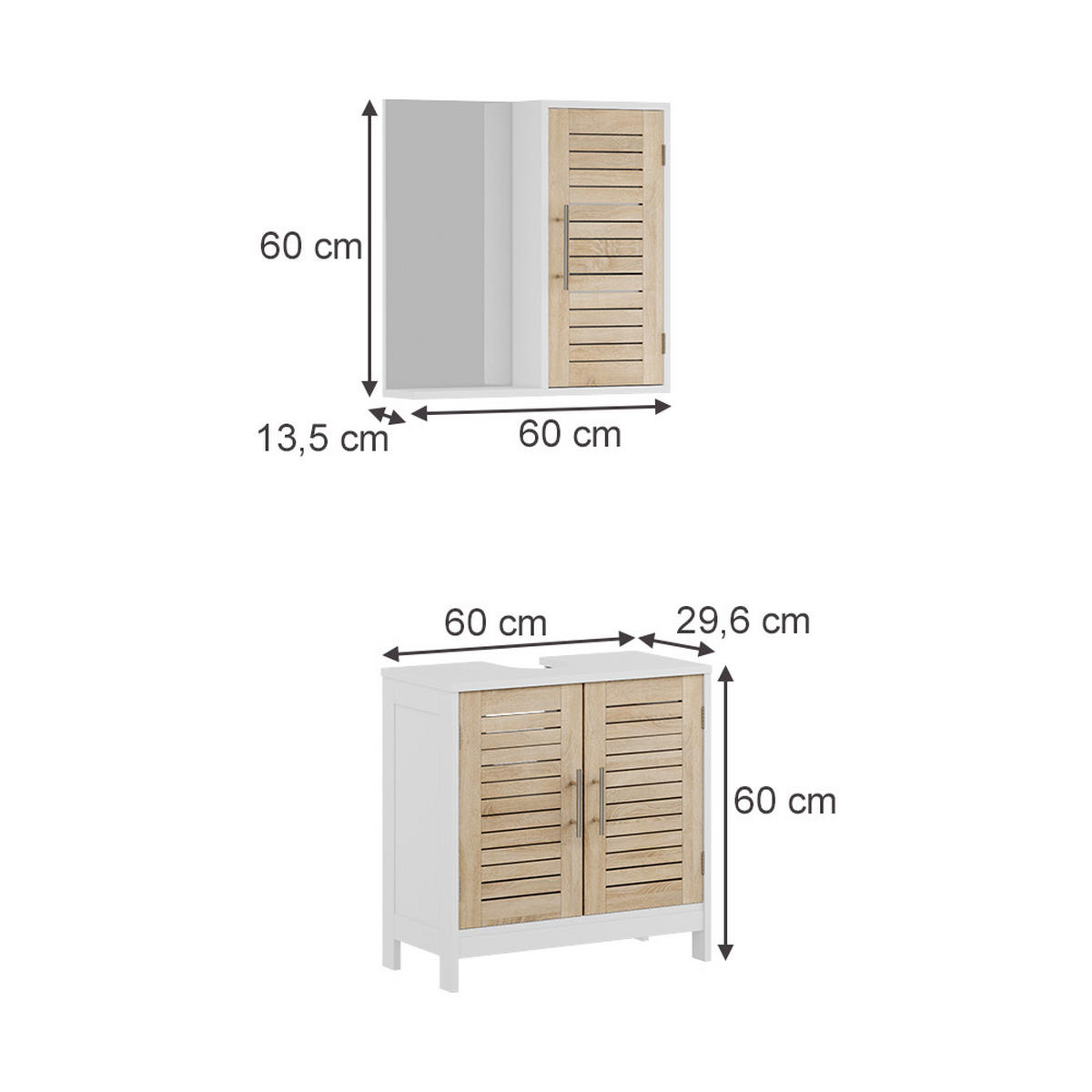 BADMÖBEL-SET Looma Weiß/Eiche 2 Teile - Weiß, Holzwerkstoff (60/60/29.6cm) - Vicco