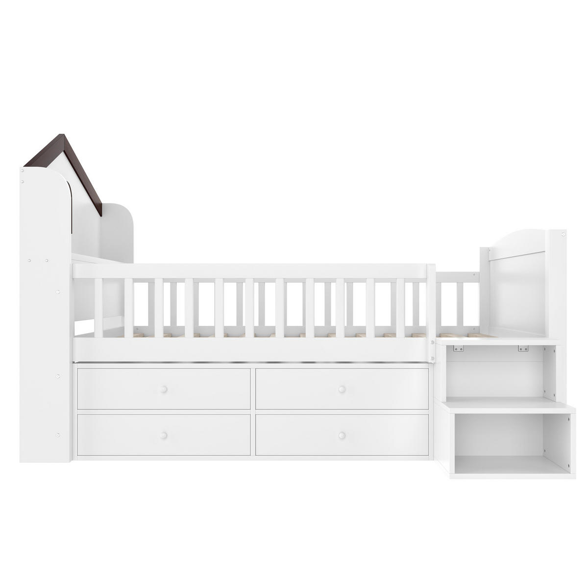 KINDEREINZELBETTEN aus Kiefernholz 90x200 cm in Weiß mit LED-Beleuchtung & Stauraum - Weiß, Holz (90/200cm) - Modfu