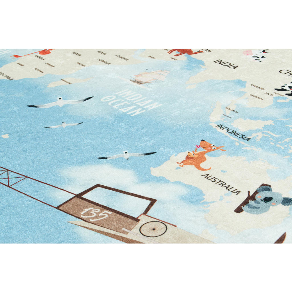 Thumbnail - Nazar Rugs Kinderteppich, Blau, Textil, Land-/Weltkarte, Rechteckig, 160x230 cm, waschbar, pflegeleicht, in verschiedene...