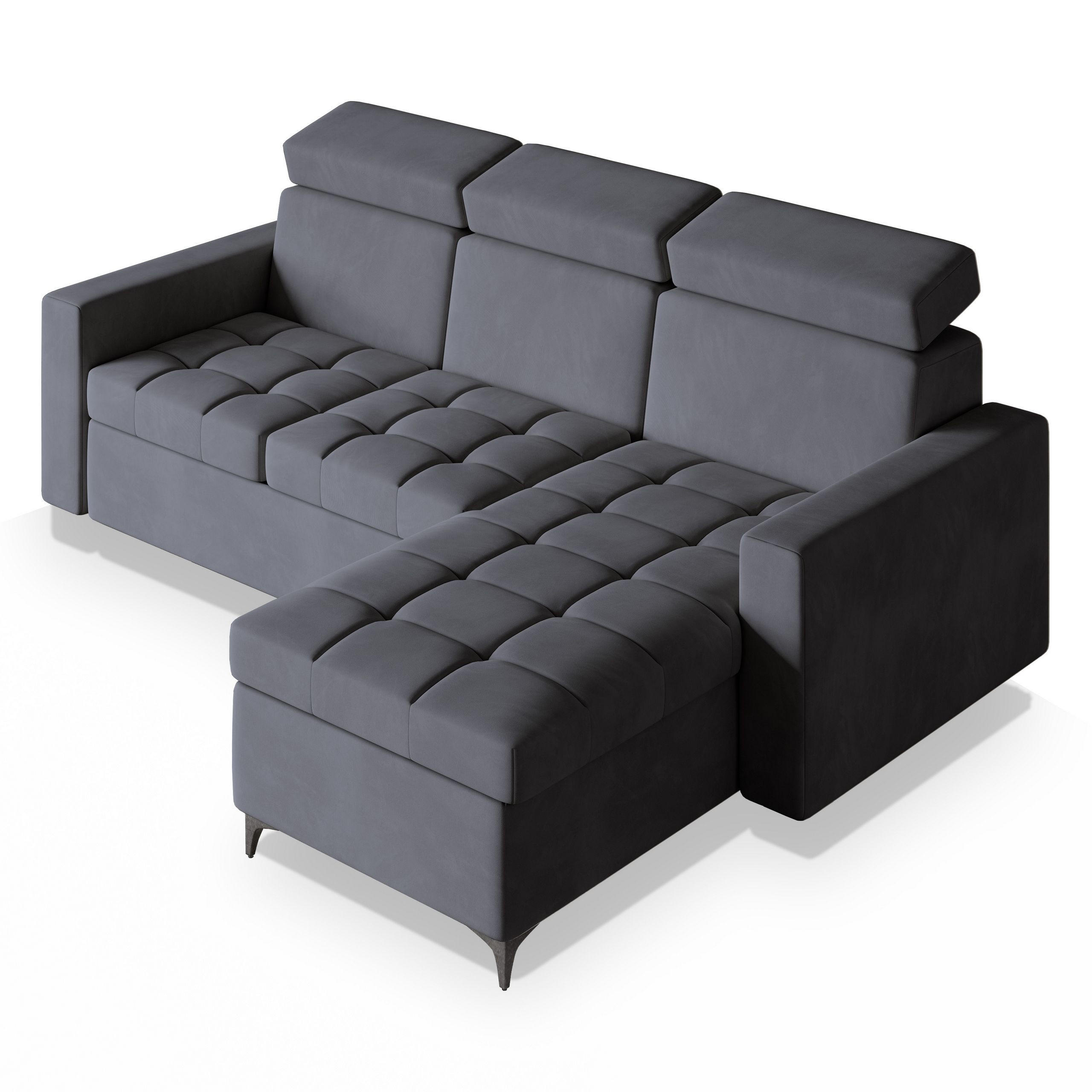 ROHOVÁ SEDAČKA KAME šedá - šedá/černá, kov/dřevo (227/168cm) - MASSENO