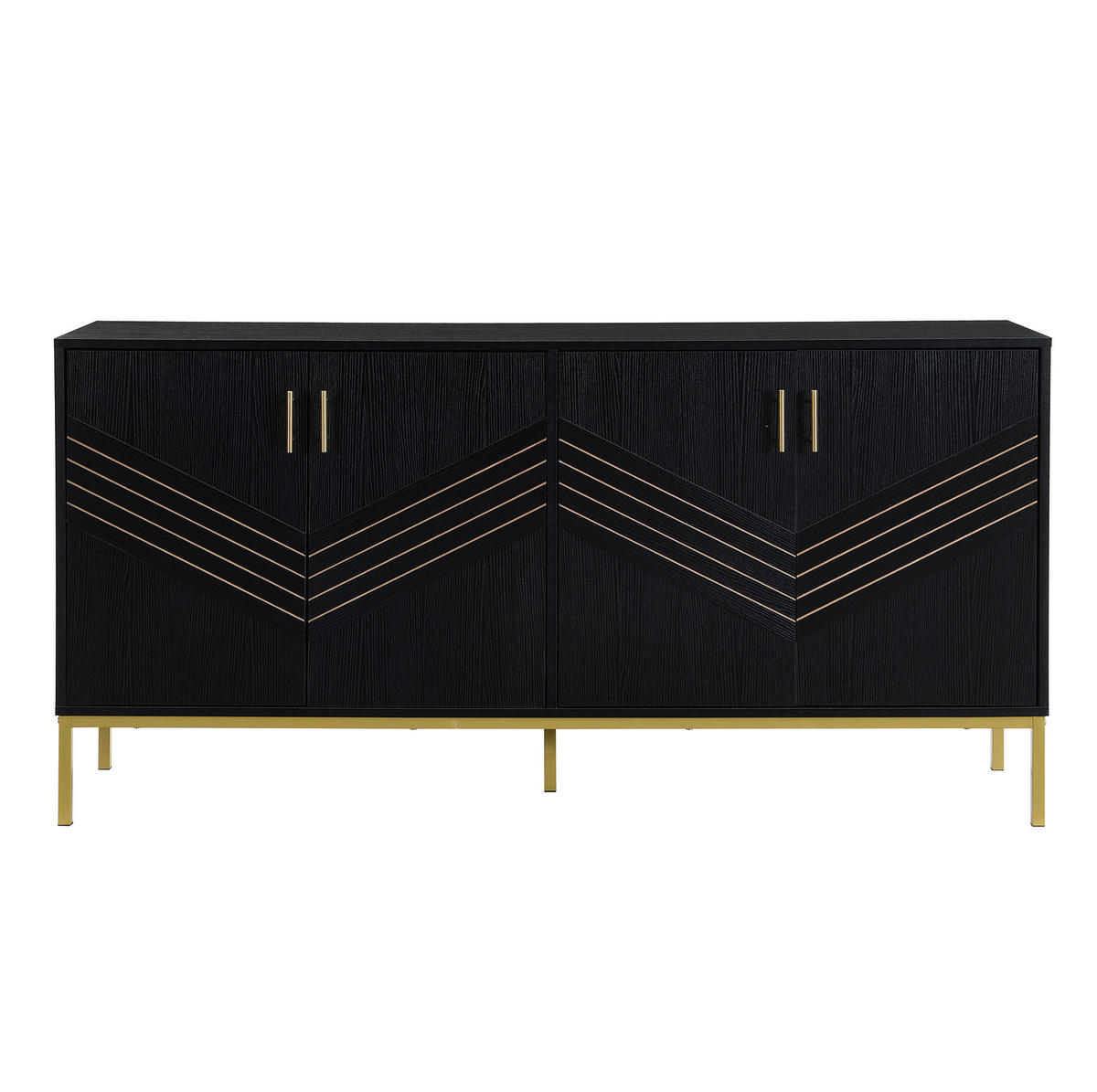 SIDEBOARD 160/40/80,5 cm mit 4 Türen in Schwarz mit goldfarbenen Metallakzenten - Schwarz, Holzwerkstoff (160/80.5/40cm) - BEAOK