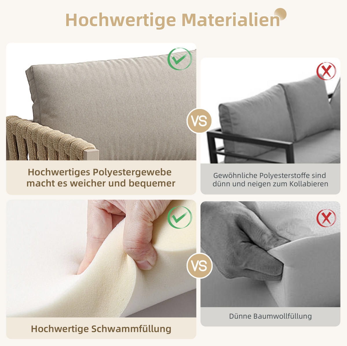 GARTENMÖBELSET mit Metallgestell, Ecksofa + Tisch mit Glasplatte, 238/61/78 cm, Beige - Beige, Metall - Redom