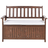 GARTENBANK Akazienholz dunkelbraun mit Stauraum Auflage cremeweiß 120 cmSovana - Dunkelbraun/Creme, Holz (120/91/60cm) - Beliani
