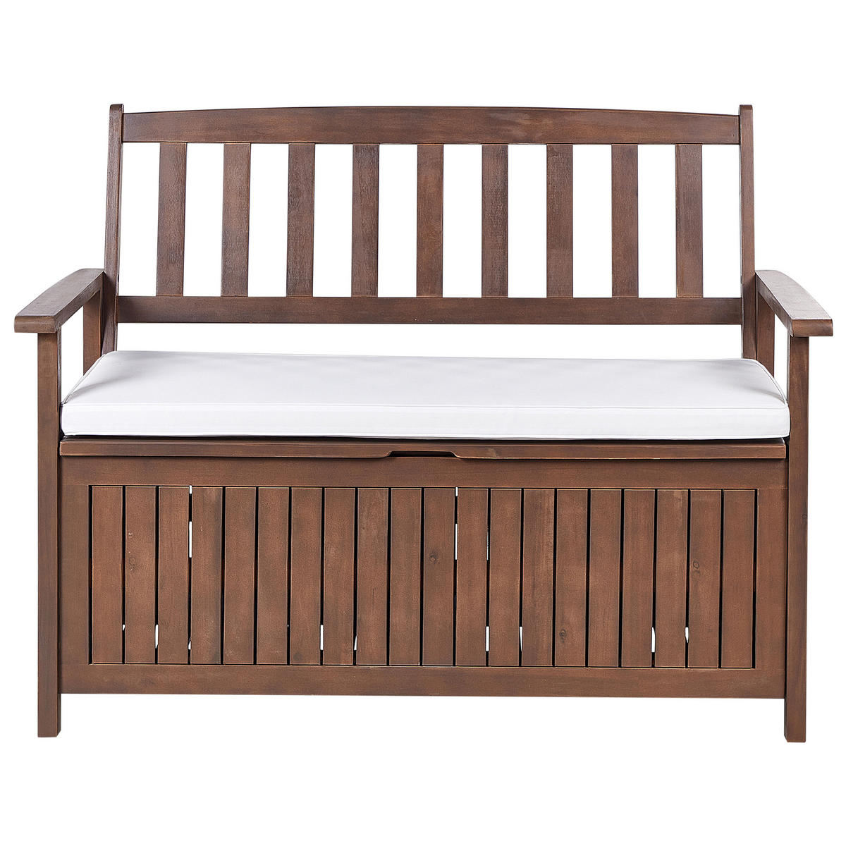 GARTENBANK Akazienholz dunkelbraun mit Stauraum Auflage cremeweiß 120 cmSovana - Dunkelbraun/Creme, Holz (120/91/60cm) - Beliani