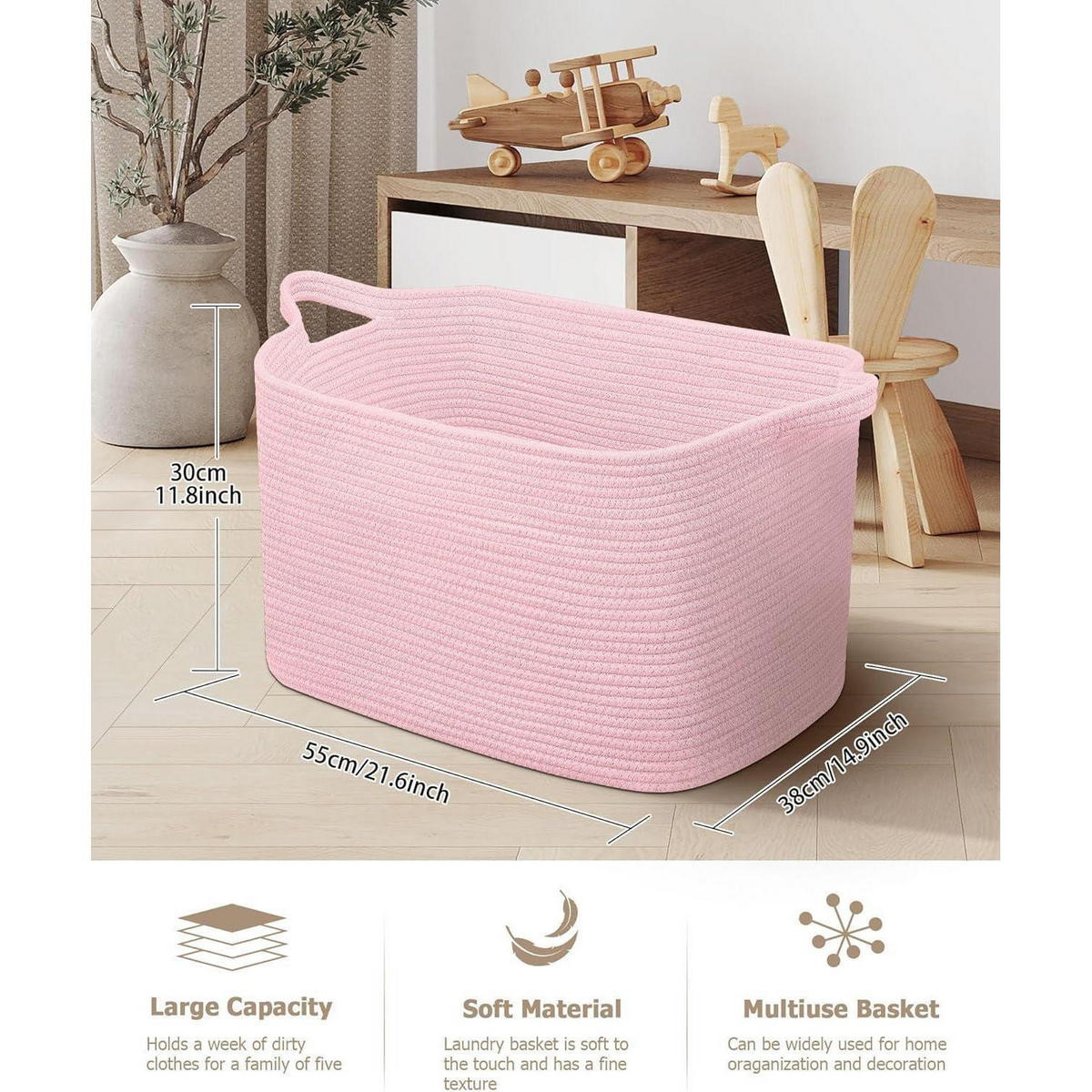WÄSCHEKORB 2-teiliges Set Hellrosa - Rosa, Textil (55/38/30cm)