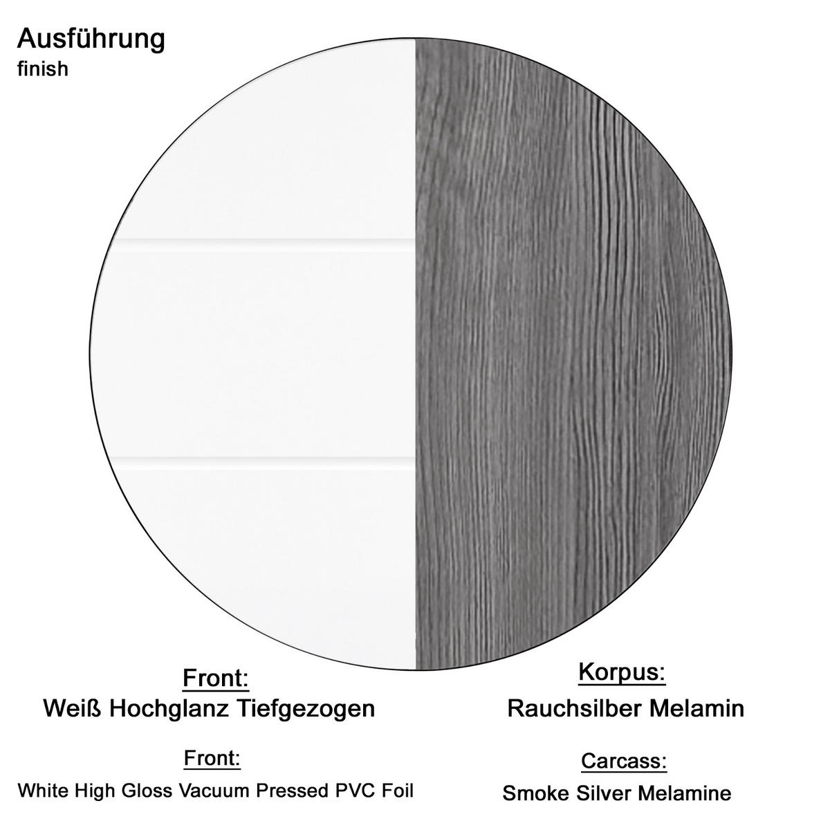 UNTERSCHRANK weiß Hochglanz, grau Rauchsilber, Badschrank 30 cm, Türanschlag wechselbar - Weiß Hochglanz/Silberfarben, Holzwerkstoff/Kunststoff (30/80/31cm) - Top.Furn