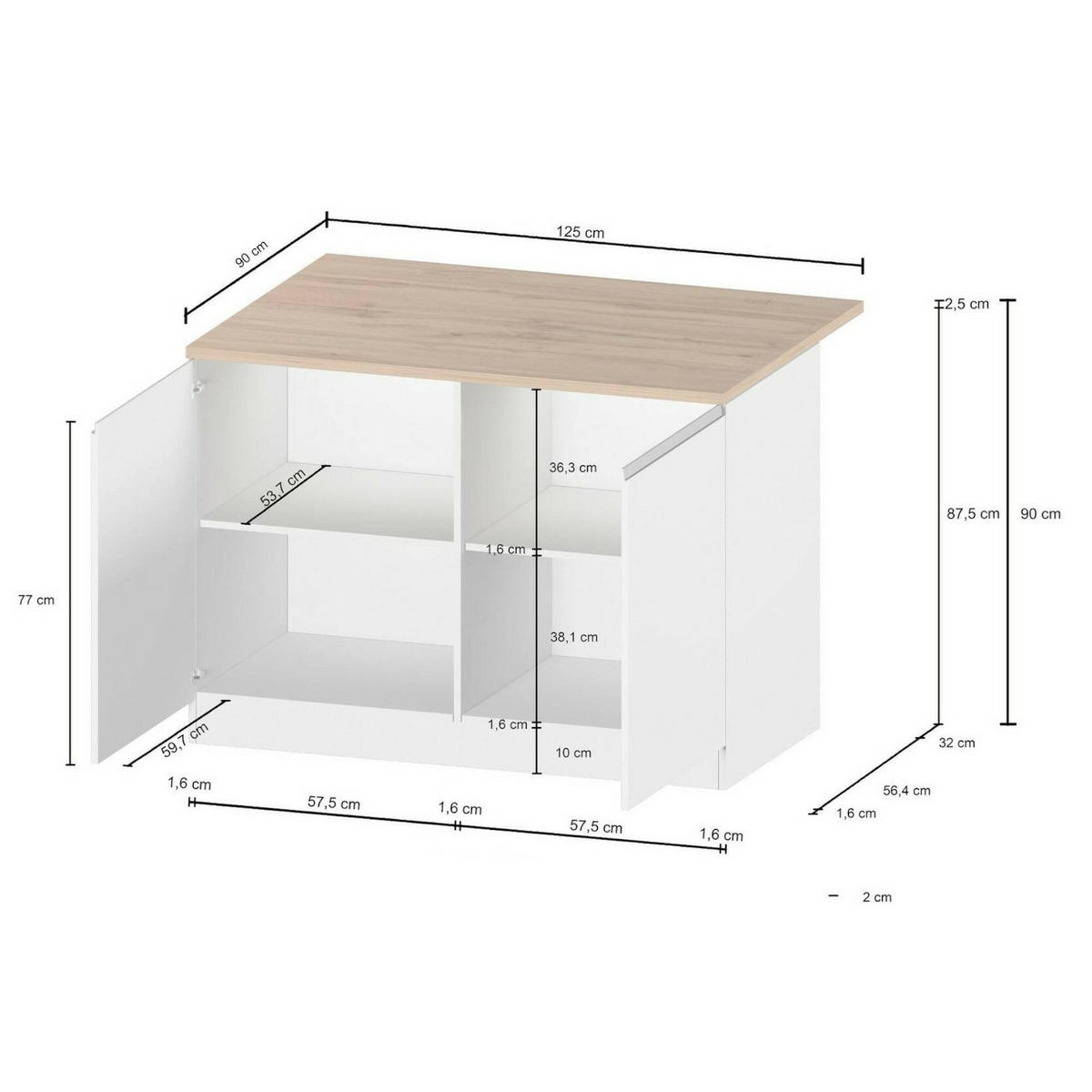KÜCHENINSEL Anthrazit, Eiche 90/125/90 cm - Eichefarben/Anthrazit, Holzwerkstoff (125/90/90cm) - DMORA