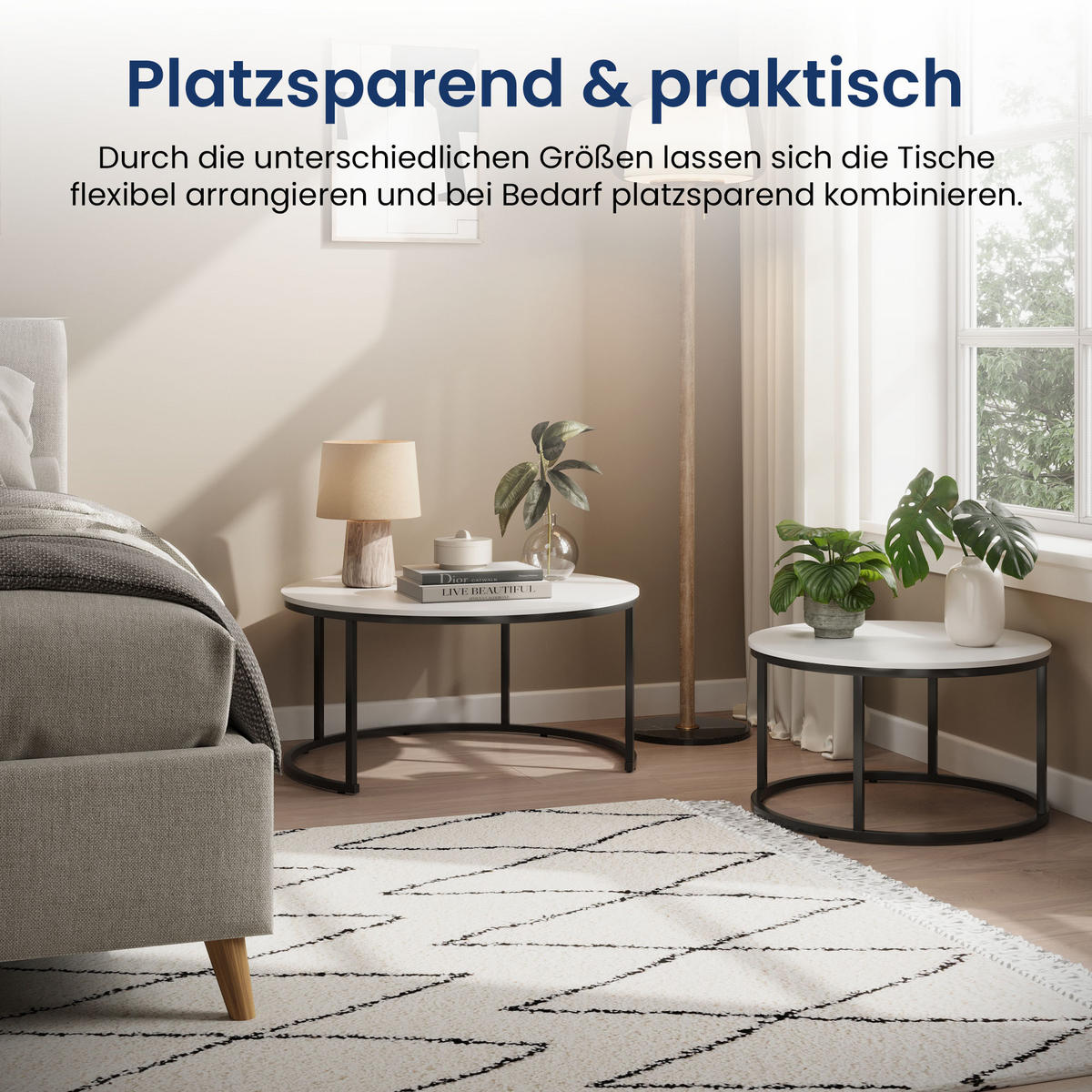 COUCHTISCH 2er Set rund weiß - Weiß, Holzwerkstoff (70/70/42.5cm) - Home Collective