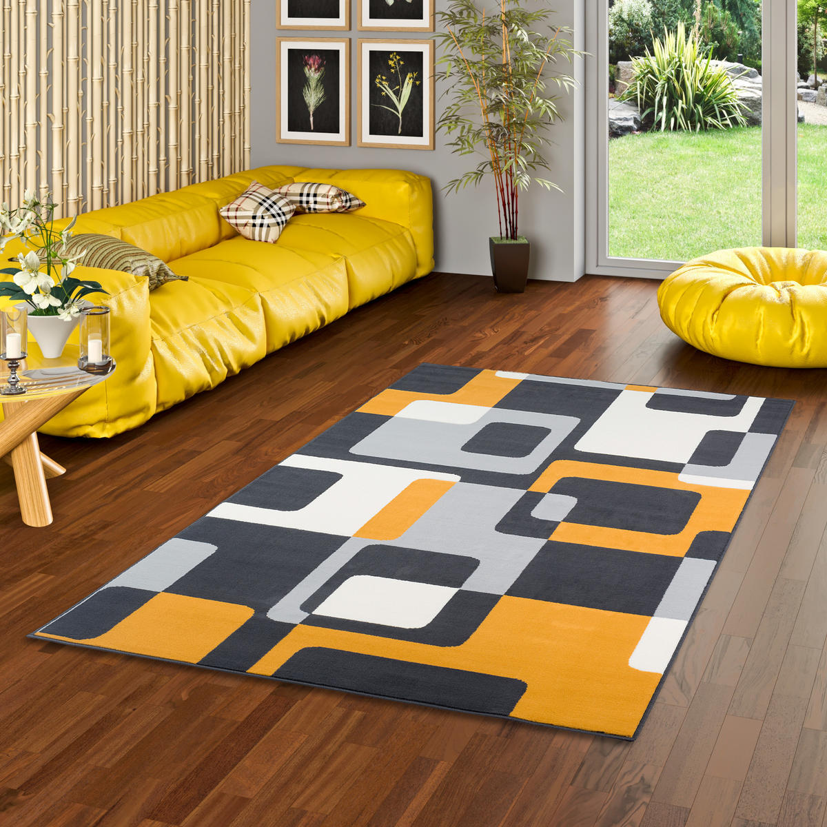 TEPPICH MODERN TRENDLINE RETRO - Currygelb/Anthrazit, Textil (80/150cm) - Pergamon
