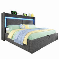 POLSTERBETT 160/200 mit Bettkasten, LED und USB-C in Grau - Grau, Holzwerkstoff/Textil (160/200cm) - EVRYAE