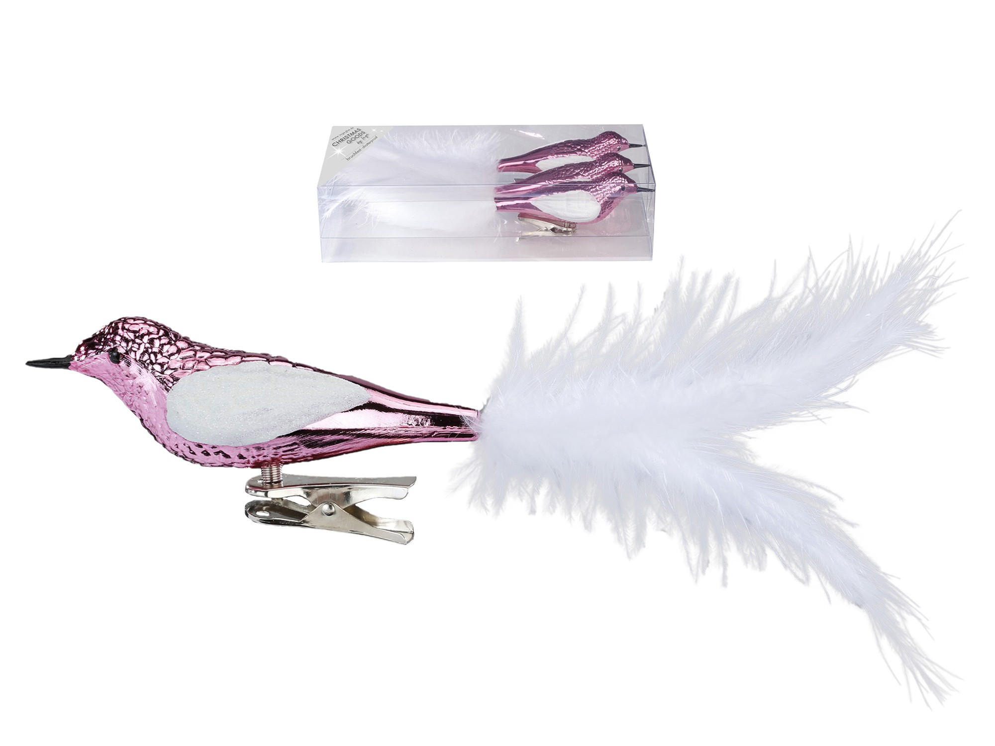 LAALU WEIHNACHTSBAUMSCHMUCK-SET 3tlg. Vogel auf Clip rosa 20 cm - Rosa, Kunststoff (0.01/1/0.01cm) - LAALU