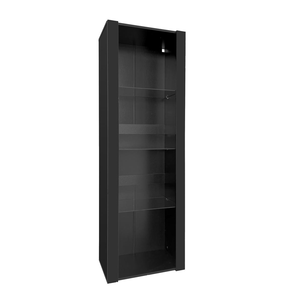 VITRINE DE-38250 55/38/166 cm mit 3 Glasfächern und LED-Beleuchtung Schwarz - Schwarz, Holzwerkstoff (55/166/38cm) - ComfortXL