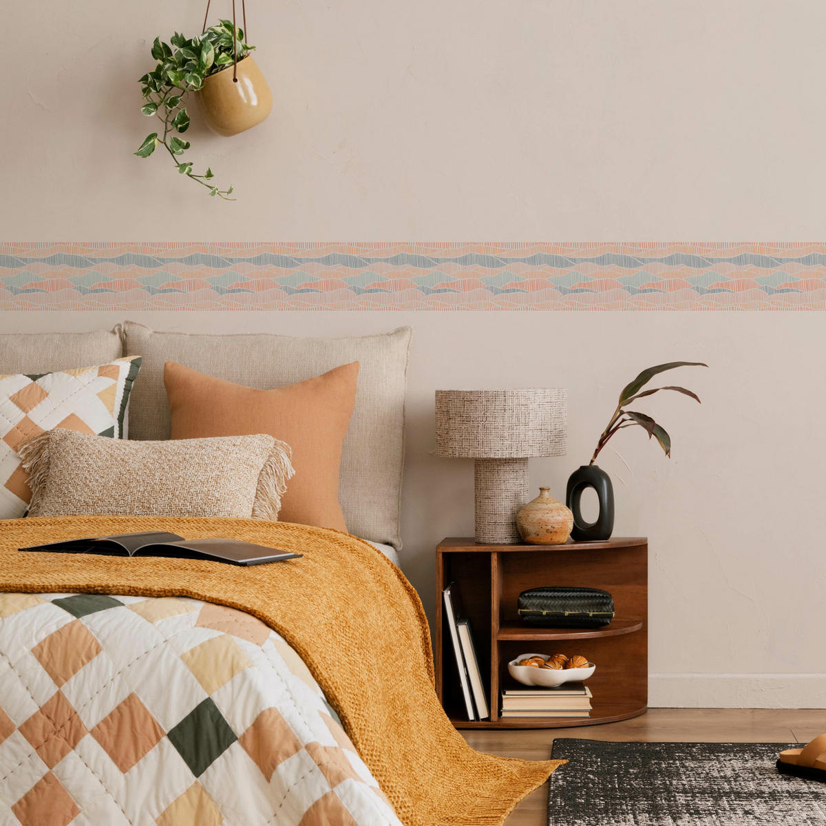 TAPETENBORDÜRE selbstklebend ABSTRAKTION Streifen Boho Stil - Blau/Rosa, Papier (10/300/300cm) - Muralo