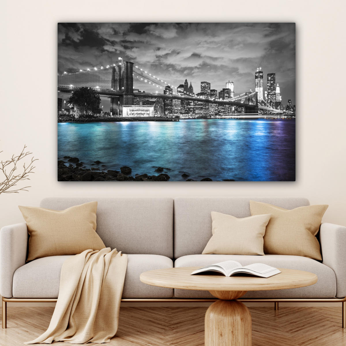 LEINWANDBILD New York - Skyline - Stadt - Blau Wohnzimmer Groß 120x80 cm - Blaugrau, Textil (120/80cm) - MuchoWow