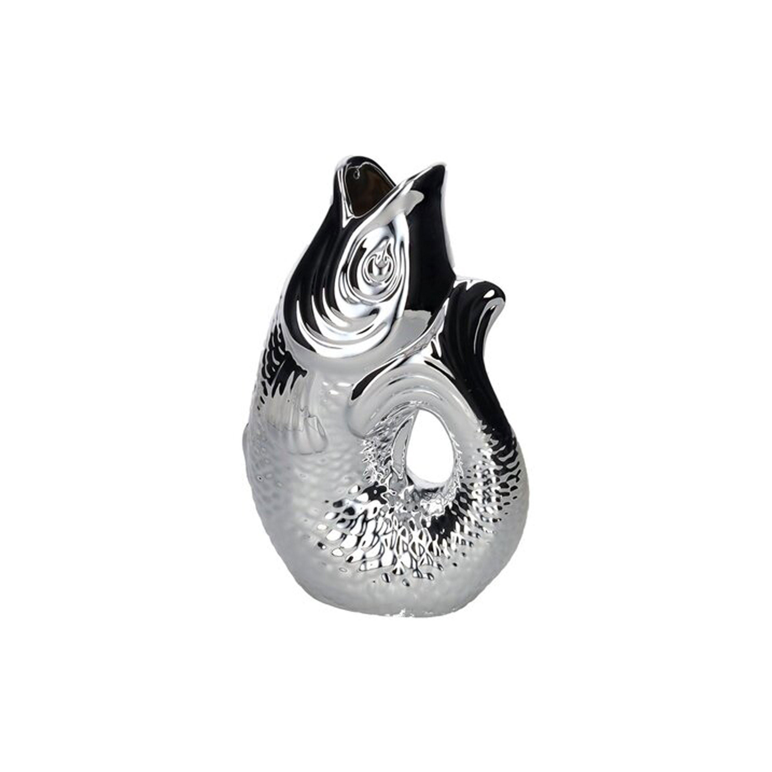 VASE Monsieur Carafon S, Fisch-Form, Steingut, Silber, 25.2 cm - Silberfarben, Keramik (25.2cm) - Gift Company