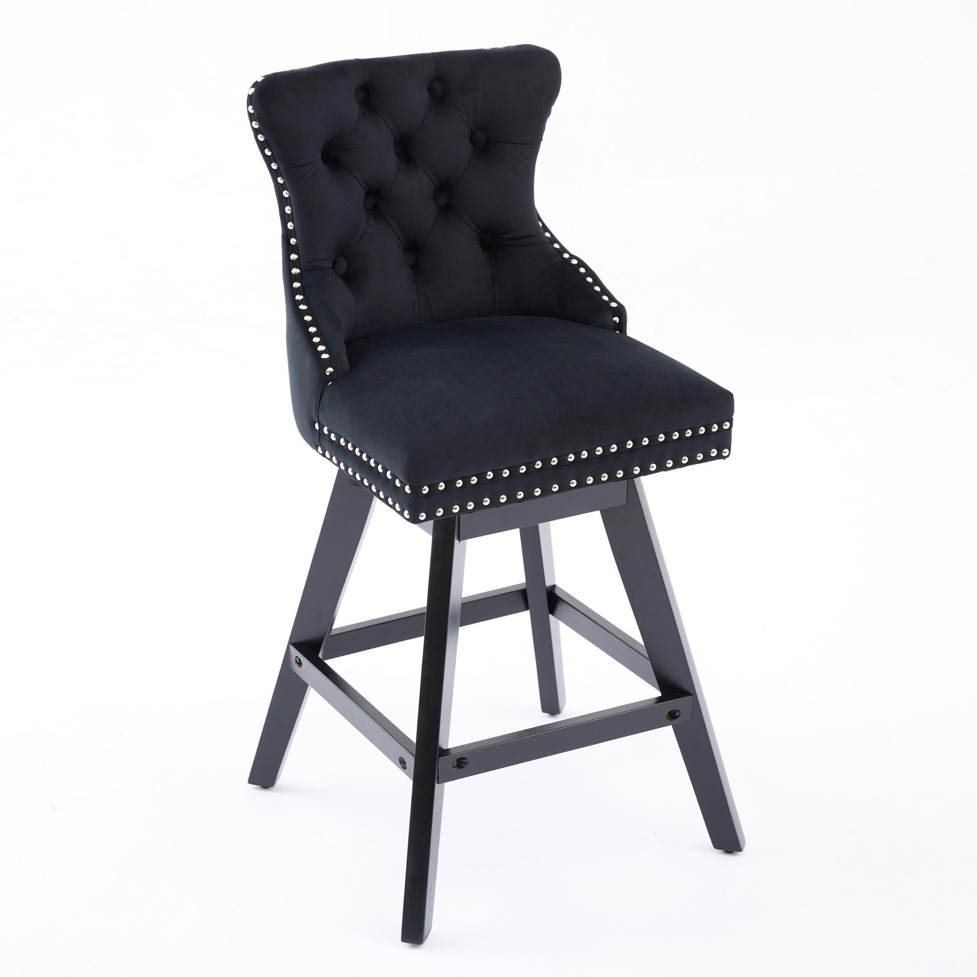 BARHOCKER DE-36337 2er-Set mit 360°-Drehung und Knopfsteppung Schwarz - Schwarz, Holz (44.5/97.5/55cm) - ComfortXL