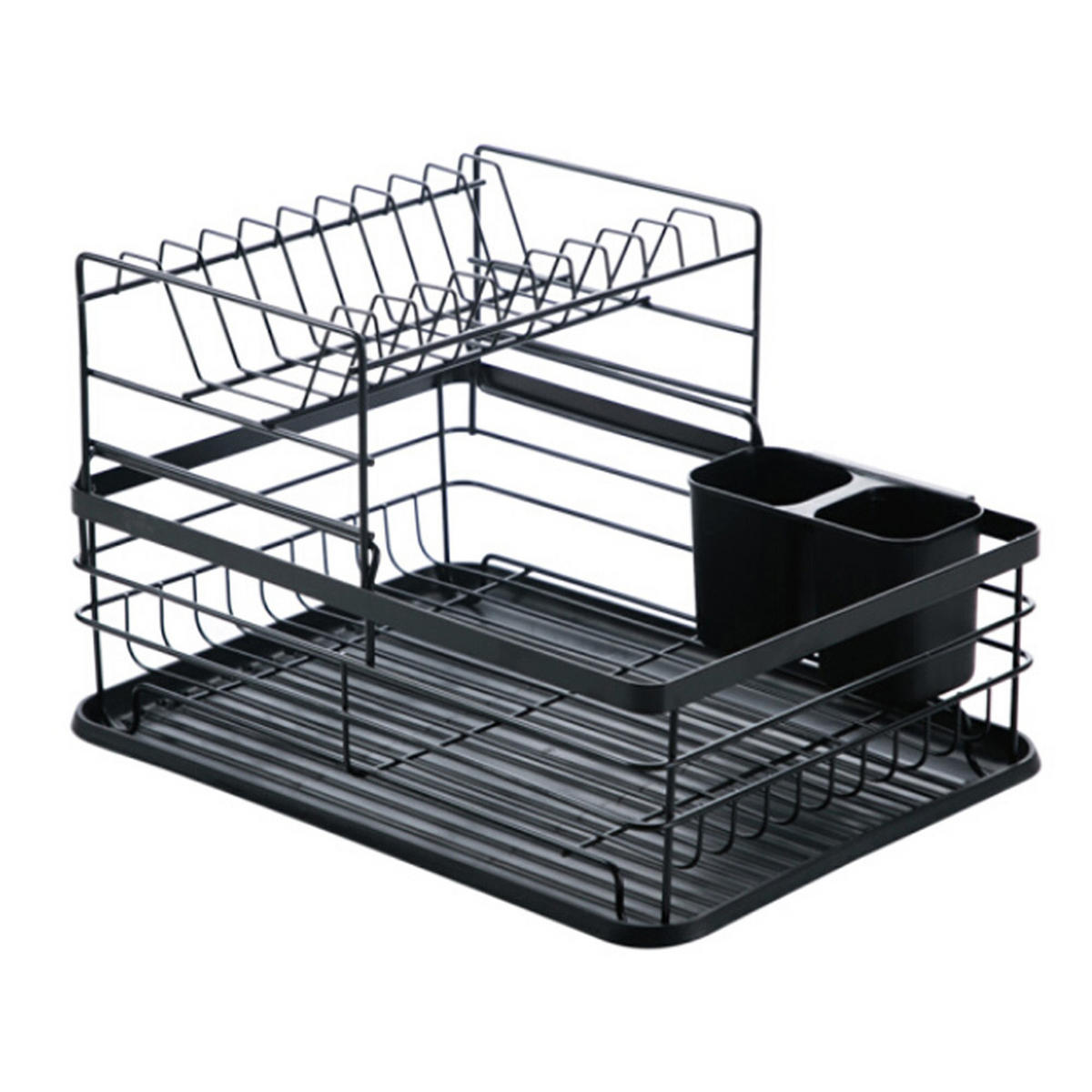 GESCHIRRABTROPFKORB 2-Stufig Abtropfschale Metall Schwarz - Schwarz, Kunststoff/Metall (43/27/32cm) - Livingandhome