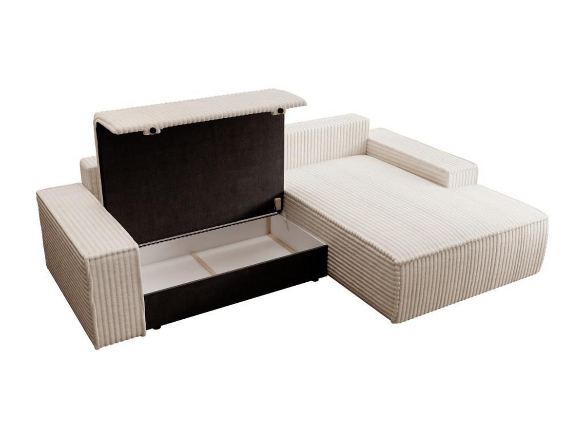 ECKSOFA mit Schlaffunktion - Ecke rechts - grob gerippter Cord - Beige - AMELIA - Beige, Textil (167/267cm) - Vente-Unique
