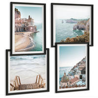 BILDER SET 4er Set - 50x50 cm & 40x60 cm Schwarzer Rahmen - Sommerliche Strandansichten in Pastellfarben - Schwarz, Kunststoff (50/50cm) - TULUP