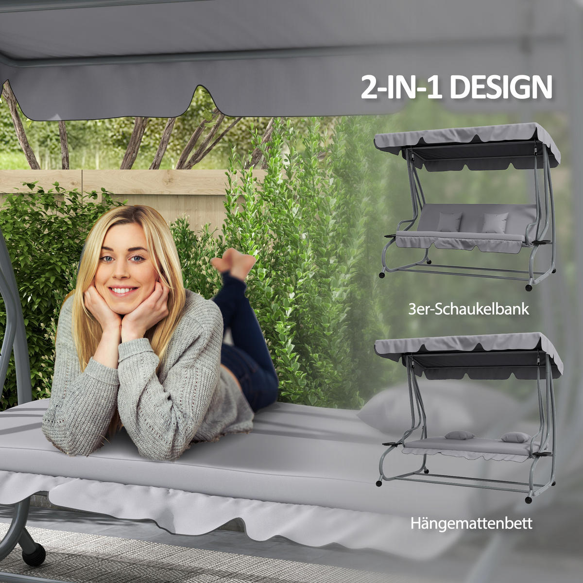 HOLLYWOODSCHAUKEL, Stahl, Grau, 200L x 120B x 164H cm - Grau, Metall (120/164/200cm) - Outsunny