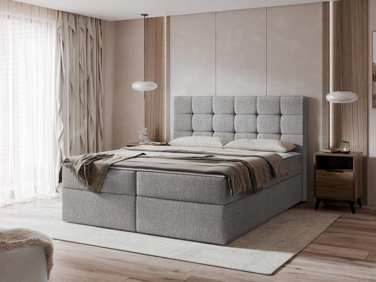 BOXBETT Luanda - H3 - Hellgrau, Holzwerkstoff/Textil (180/200cm) - MIRJAN24