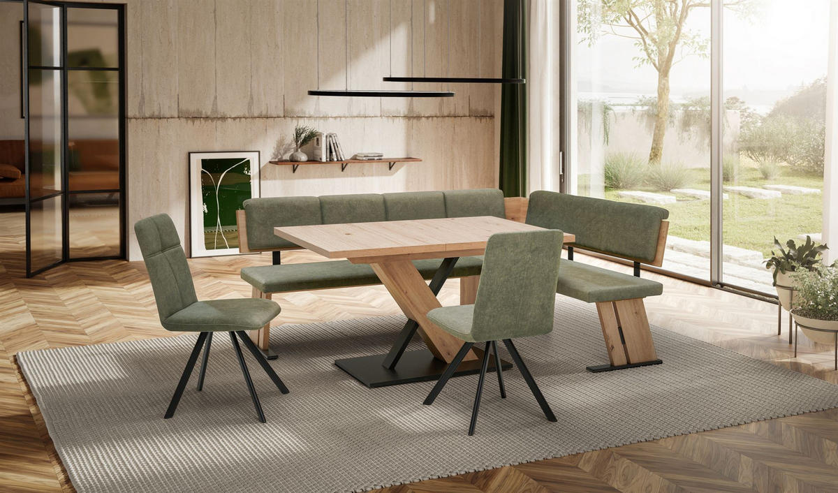 ECKBANKGRUPPE Modern Dolorita für 6 Personen Dekor Artisan Eiche/Grün - Eiche Artisan/Grün, Kunststoff (205/87/155cm) - 58aufmkessel