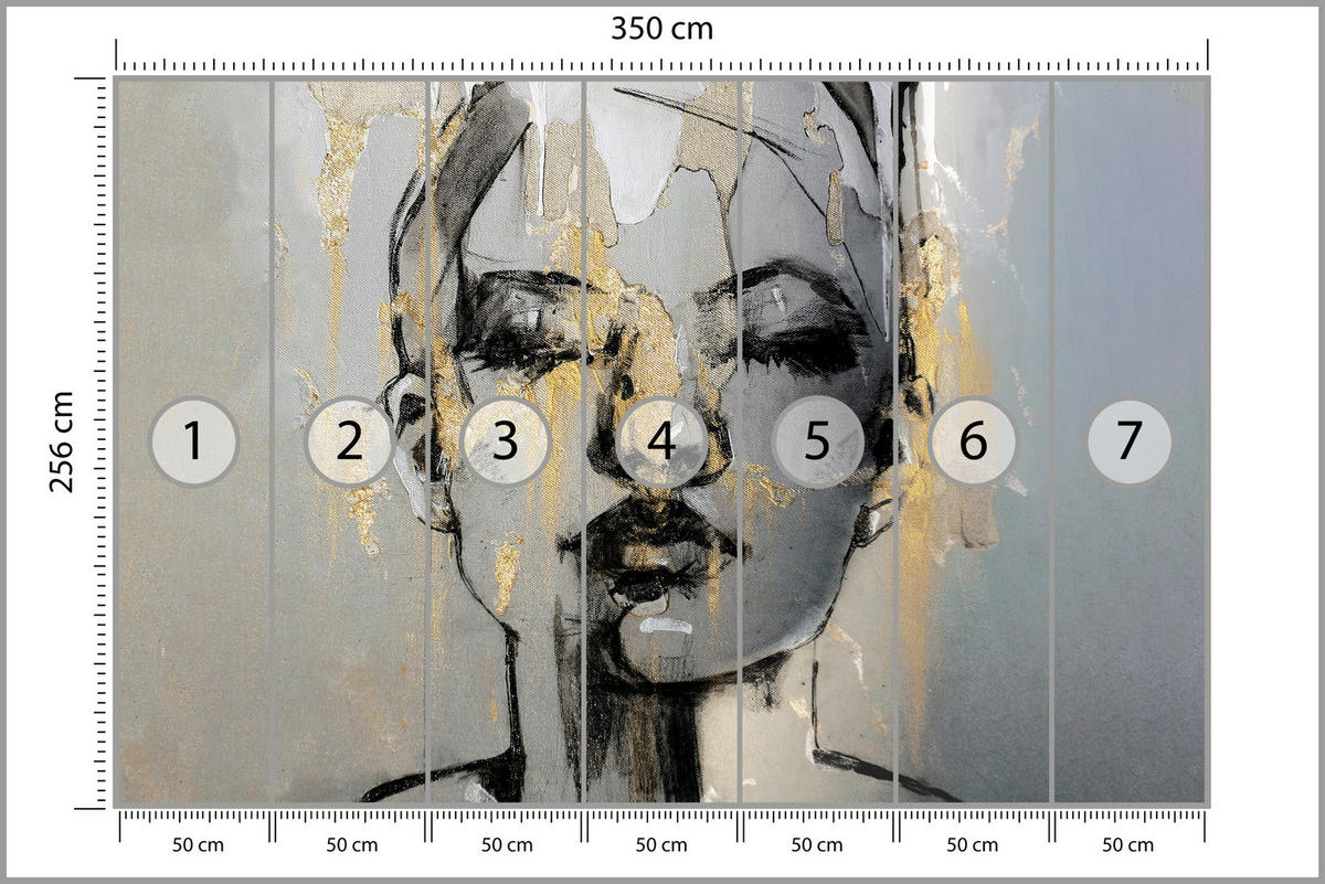 FOTOTAPETE für Wohnzimmer Frau Abstraktes Porträt Beton Modern Gold 350x256 - Gelb/Goldfarben, Papier (350/256cm) - Muralo