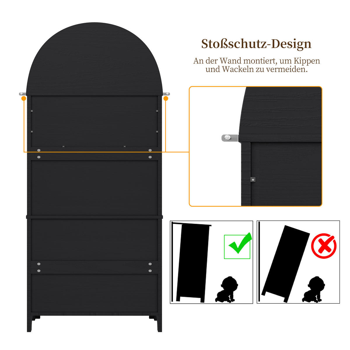 HIGHBOARD in Schwarz mit Schubladen, Türen und offenen Regalen für Wohnzimmer, B70/T35/H180cm - Schwarz, Holzwerkstoff/Metall (70/180/35cm) - STILVORA