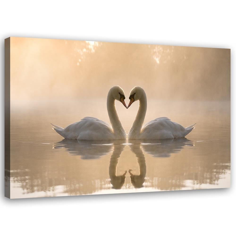 LEINWANDBILD Schwäne auf einem Teich - Beige, Textil (60/40cm) - Feeby