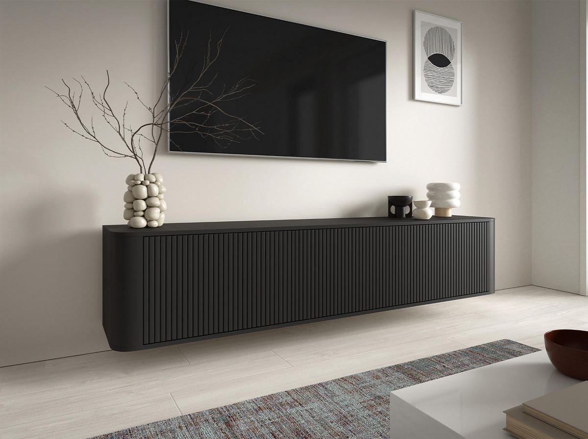 TV-SCHRANK Hängende RTV Kommode 200 cm Misterio mit Lamellen Schwarz - Schwarz, Holzwerkstoff (200/42/40cm) - Jerpax