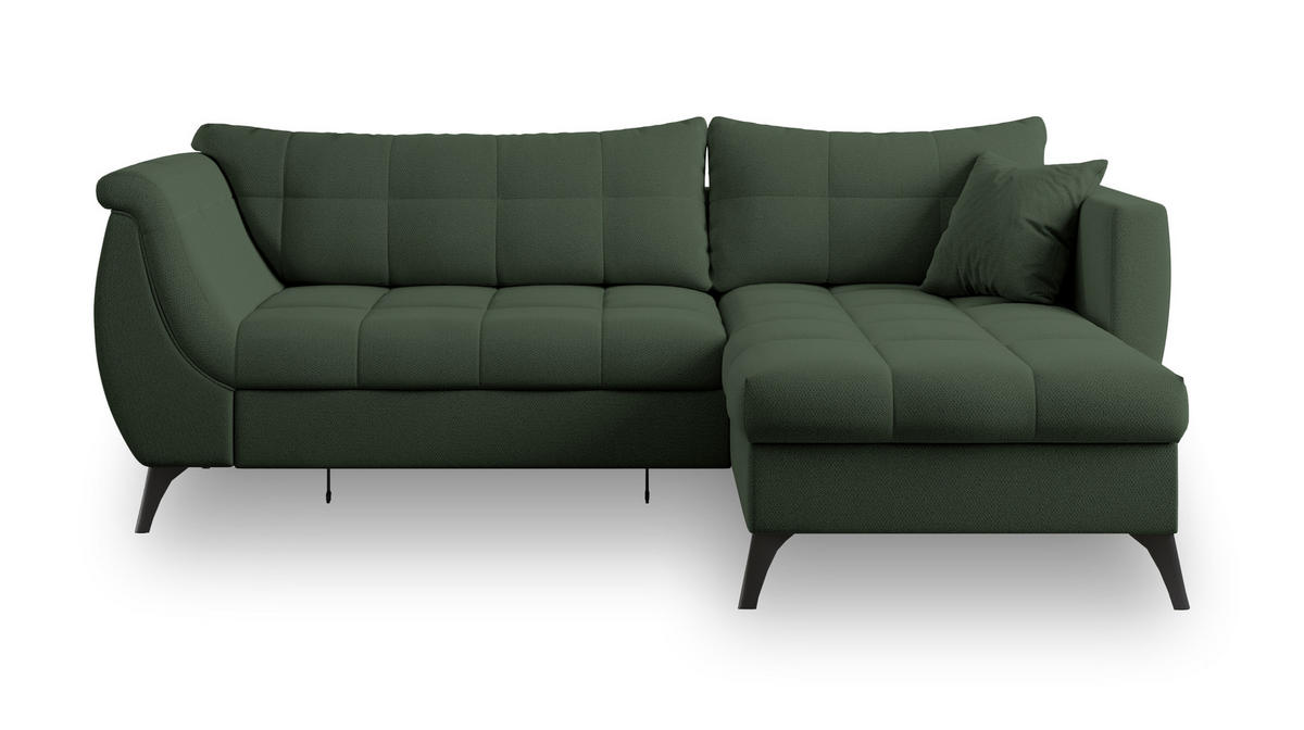 ECKSOFA MOLLIS Grün Geflochtener-Stoff mit Schlaffunktion - Grün, Holz (241/154cm) - MASSENO