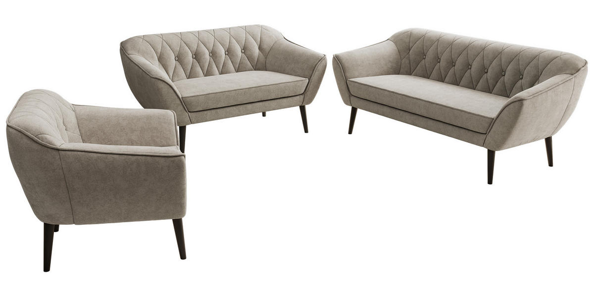 SEDACIA ZOSTAVA 3+2+1 PIRS - Sivobéžová Štruktúrovaná látka - Čierne nohy - čierna/sivobéžová, kompozitné drevo/textil (180/75/74cm) - MKS