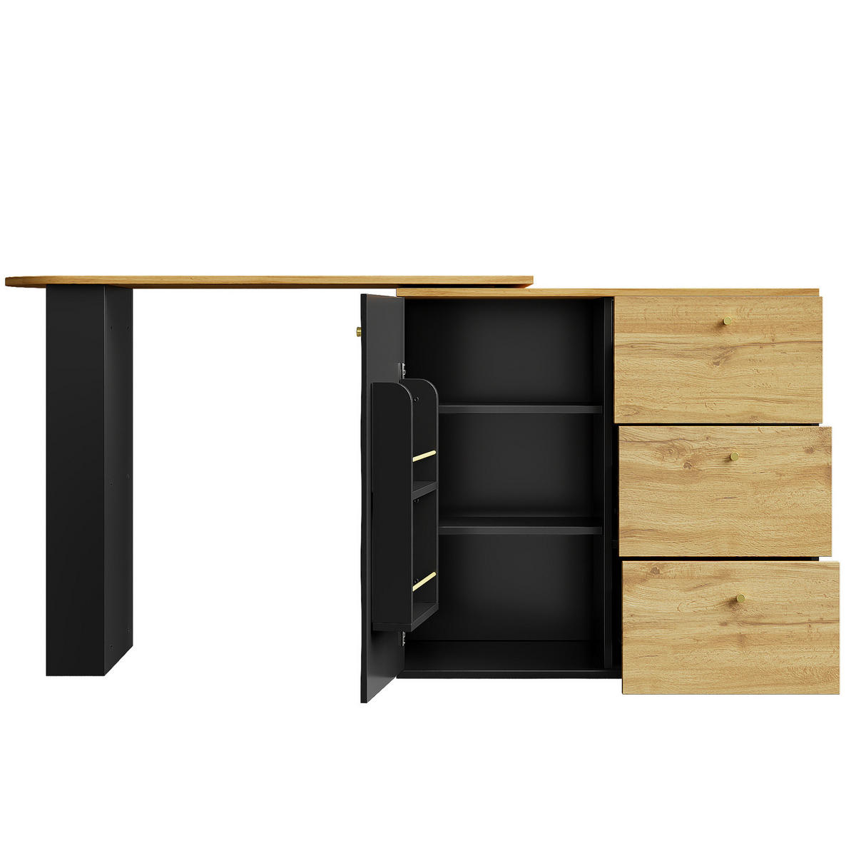 BAROVÝ stůl z MDF 138-204x39x104 cm černý otočný o 360° a výsuvný s úložným prostorem a 3 zásuvkami - černá, kompozitní dřevo (204/104/39cm) - Modfu