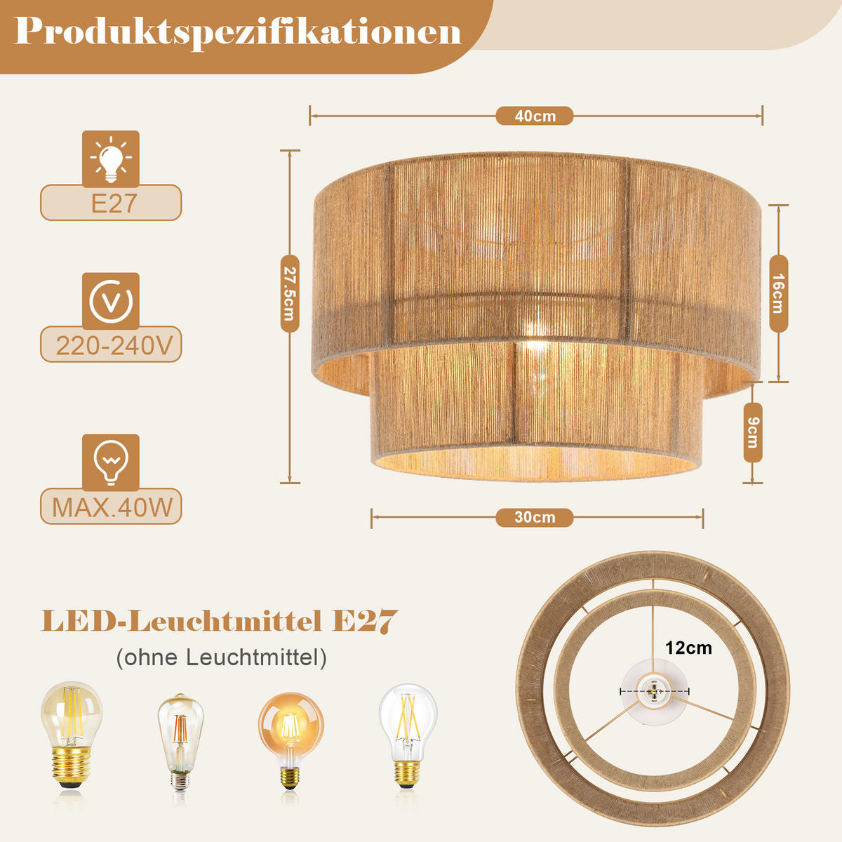 DECKENLEUCHTE Clemens Ⅲ 40/40/28 cm - Braun, Metall (40/40/28cm) - Nettlife