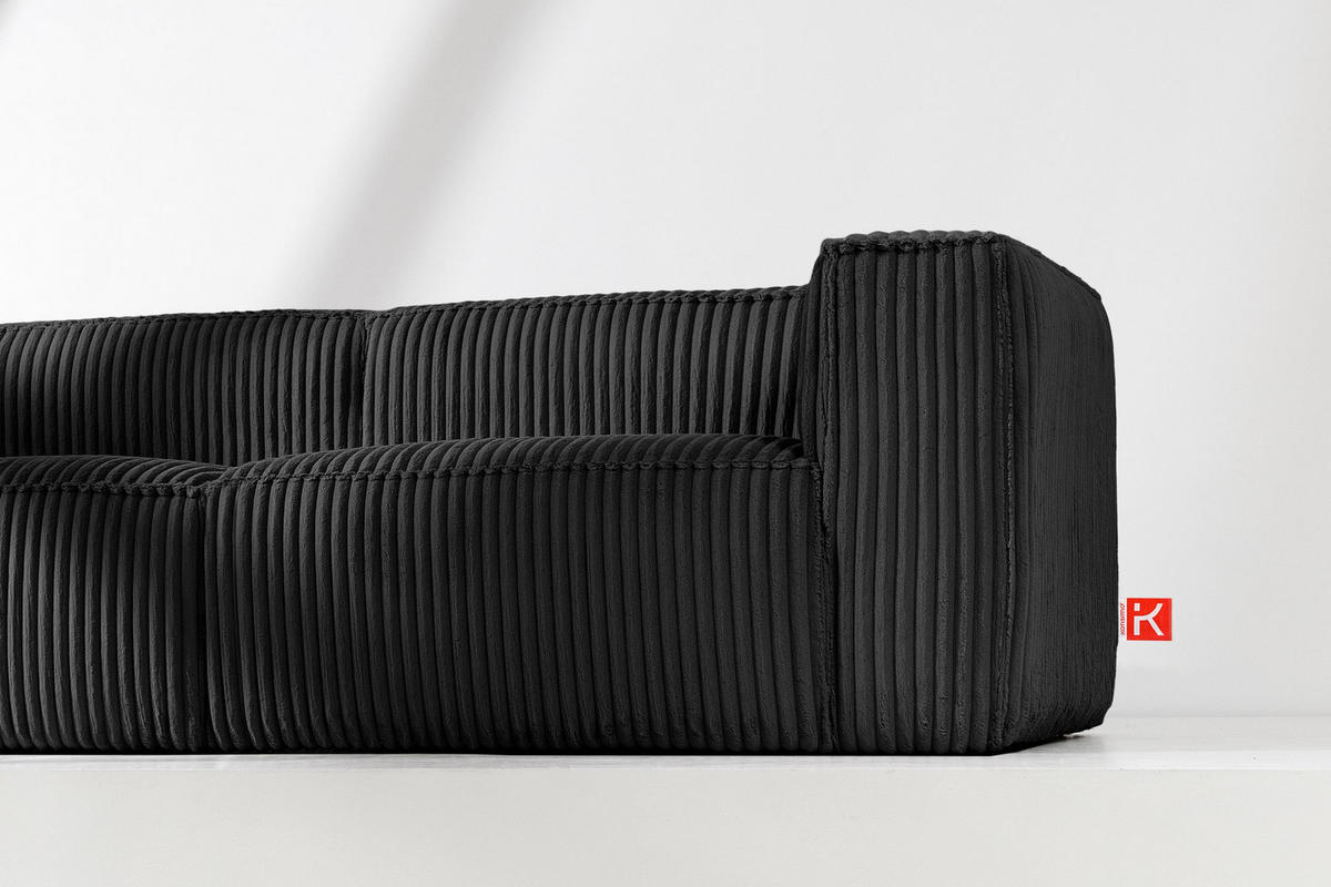 3-SITZER-SOFA FEROX Modern, Cord-Stoff, schwarz - Schwarz, Textil (246/73/96cm) - KONSIMO®