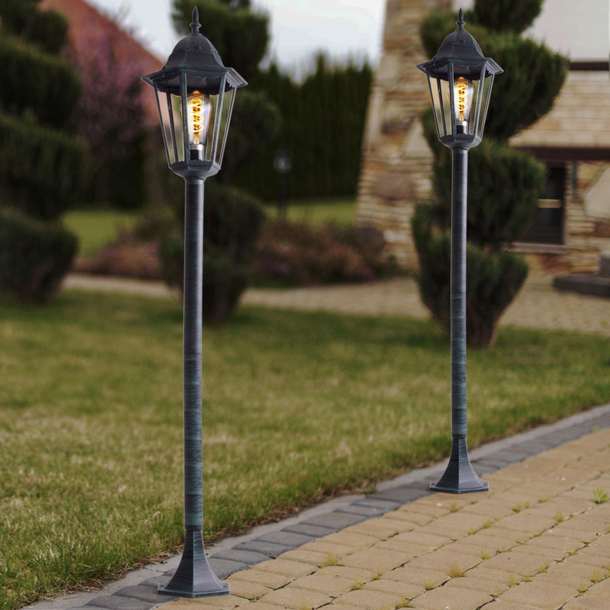 STEHLEUCHTE NORDERNEY Schwarz Rustikal 2er Set - Schwarz, Glas (23.5/23.5/120cm)