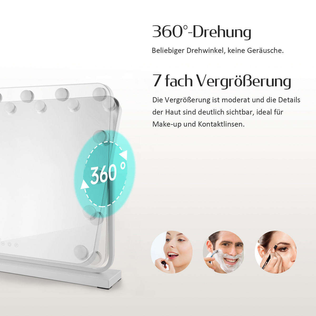 KOSMETIKSPIEGEL mit Beleuchtung, Weiß, 50/42 cm - Weiß, Glas (42/12/50cm) - EMKE
