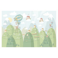 FOTOTAPETE Wald mit Häusern und Tieren 288/190 cm - Grün, Papier (288/190cm) - Bilderwelten