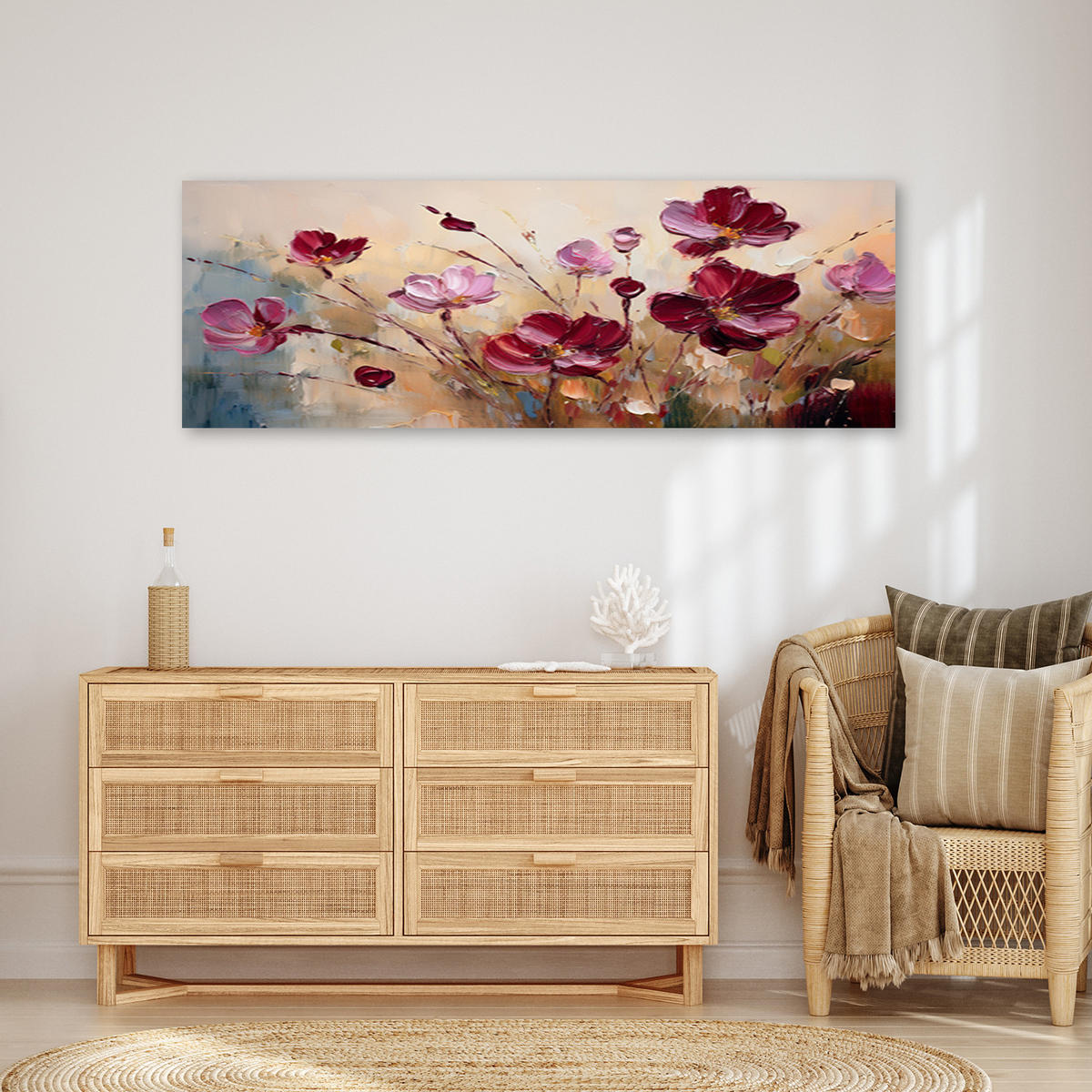 WANDBILD rot bemalte mohnblumen - Lila, Textil (90/30cm) - Feeby