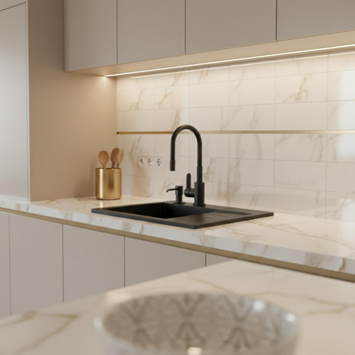 SPÜLBECKEN Amber Schwarz 5-tlg. 60/50 cm mit Abtropffläche - Schwarz, Stein (50/29/50cm) - Granitan