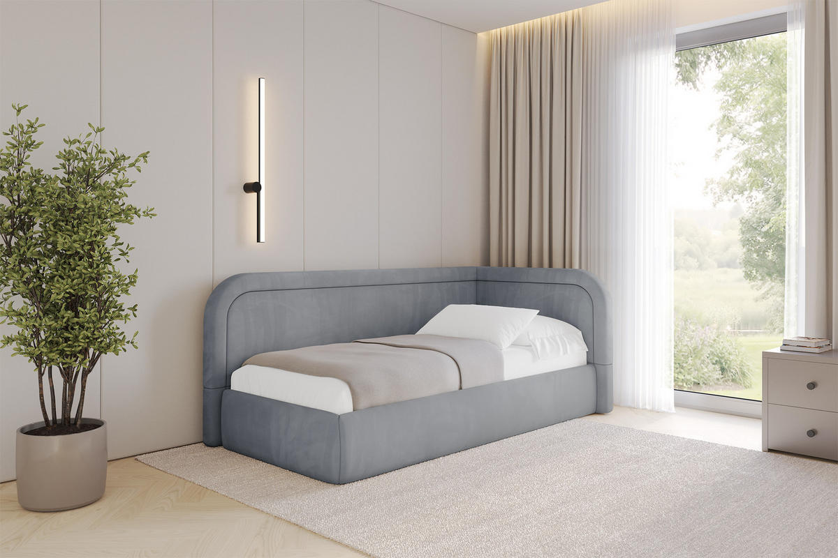 EINZELLBETT Jugendbett mit Bettkasten, Links - JOVY 80x200 Grau - Grau, Holzwerkstoff/Textil (80/200cm) - ALTDECOR