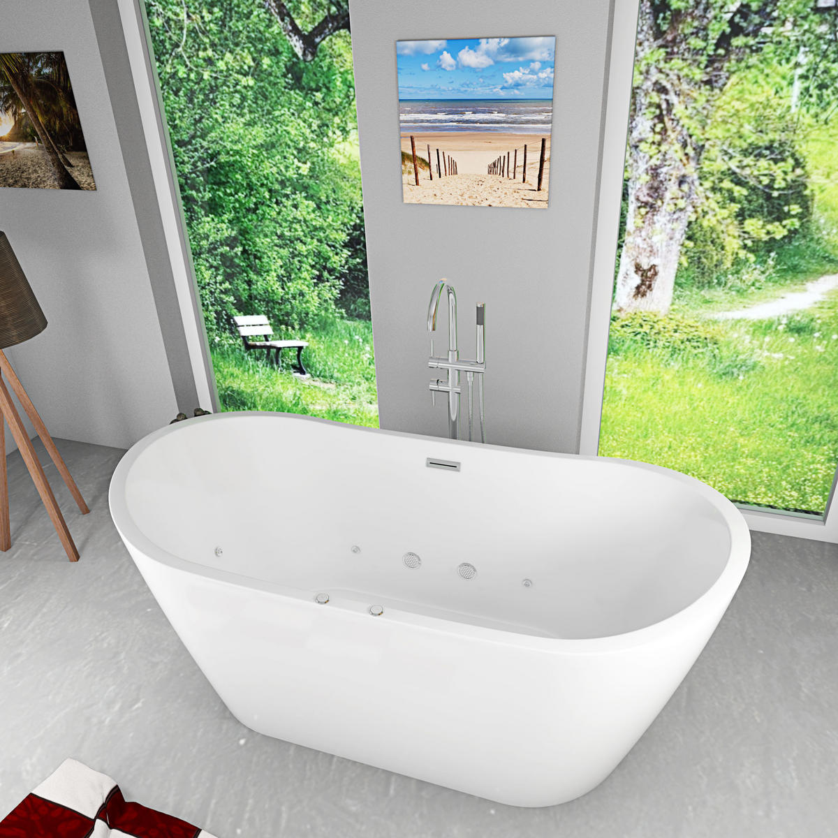 FREISTEHENDE Wanne F23 180cm Whirlpool Armatur AF04 - Weiß, Glas/Kunststoff (80/72/180cm) - AcquaVapore by Sandra Jentho