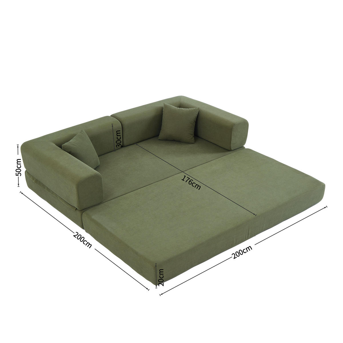 PODNA SOFA s cilindričnim naslonom za leđa, sklopiva, tkanina corduroy - Zelena - zelena, tekstil (100/70/200cm) - KOMHTOM
