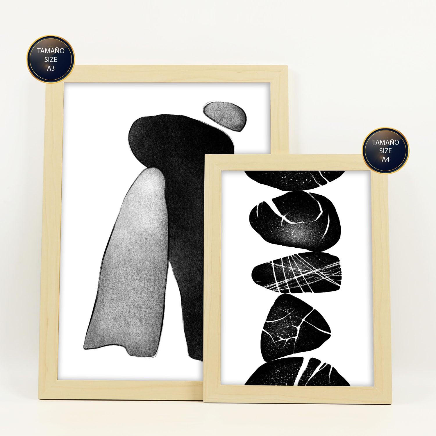 POSTER Set Mit 6 Palladian Rocks Abstrakte Liebhaber Größe A3 & A4 Rahmen aus hellem Holz - Beige, Papier (29.7/1cm) - Nacnic