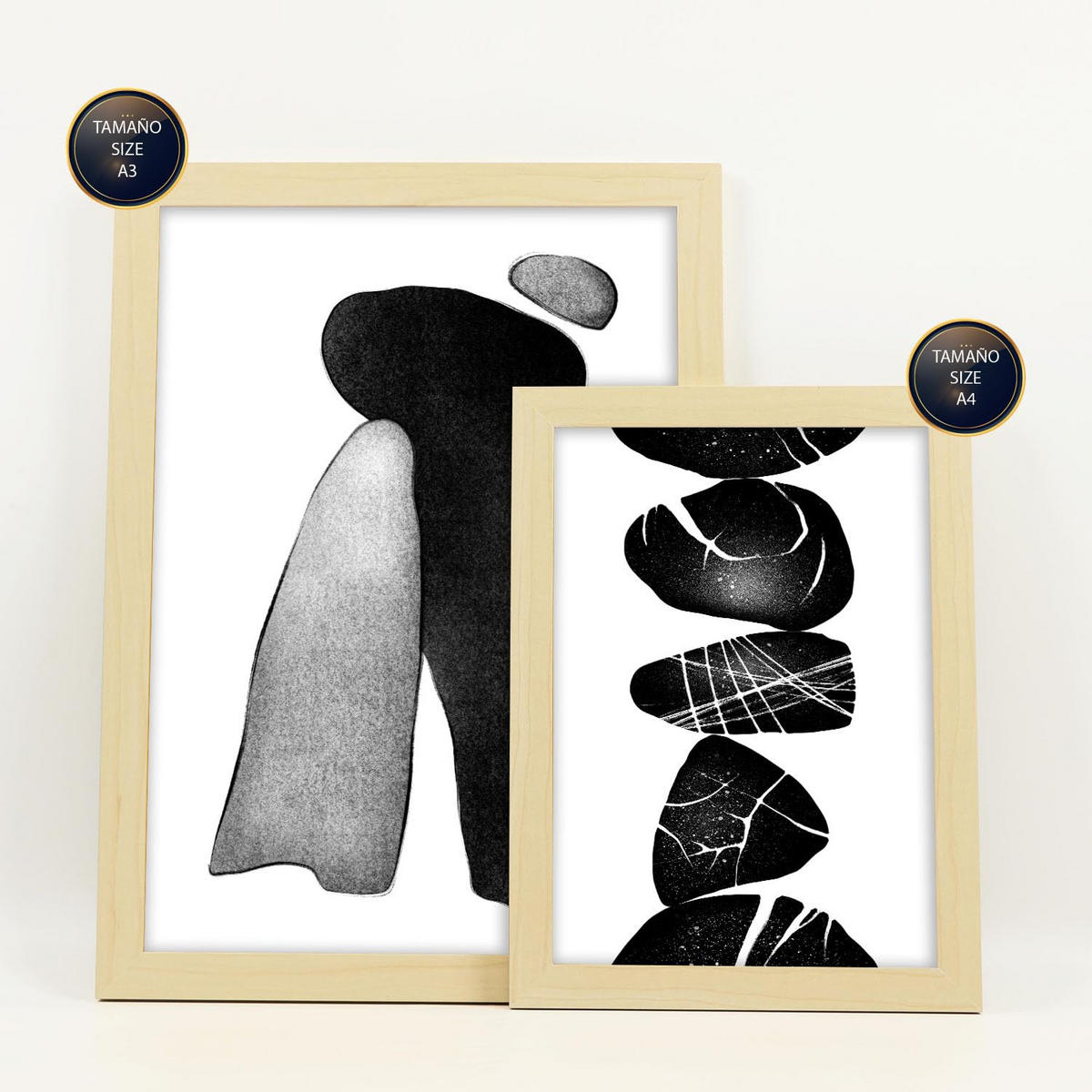 POSTER Set Mit 6 Palladian Rocks Abstrakte Liebhaber Größe A3 & A4 Rahmen aus hellem Holz - Beige, Papier (29.7/1cm) - Nacnic