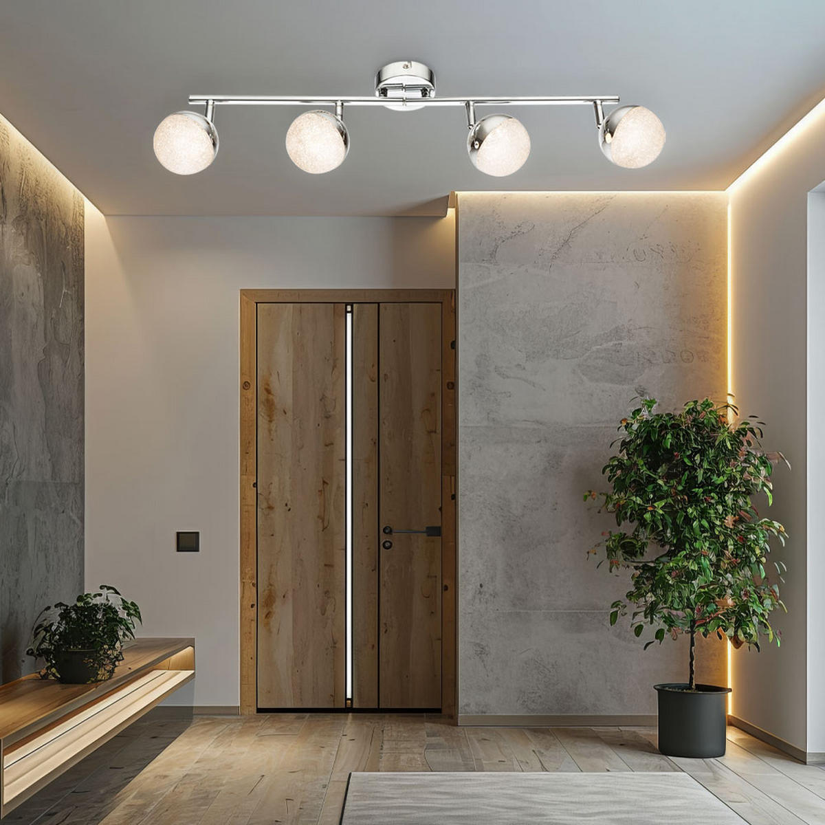 LED DECKENLEUCHTE Utila Chrom Silber - Silberfarben, Metall (60/8.5/17.5cm) - Globo Lighting