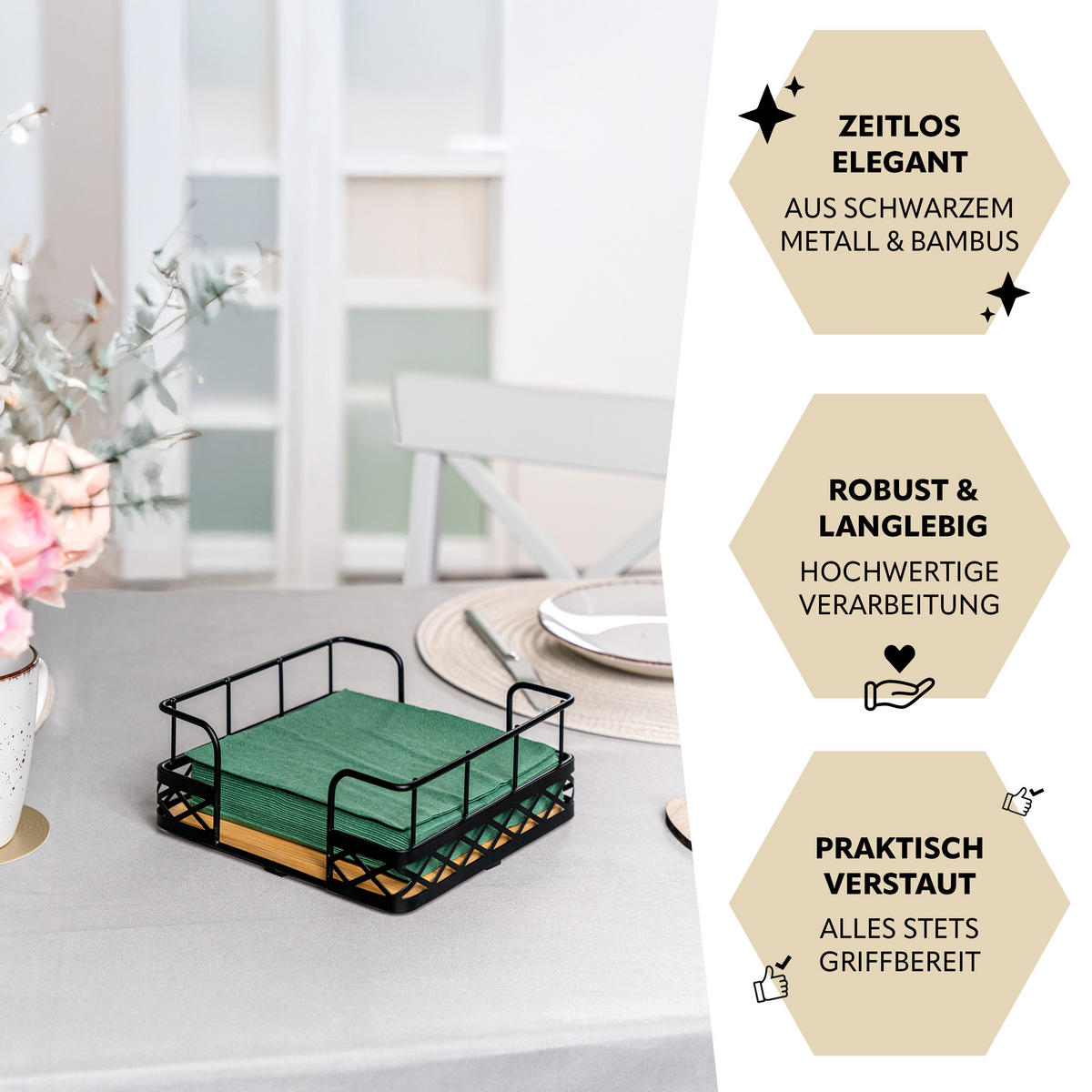 SERVIETTENHALTER, schwarz - Schwarz, Metall (19/19cm) - bremermann