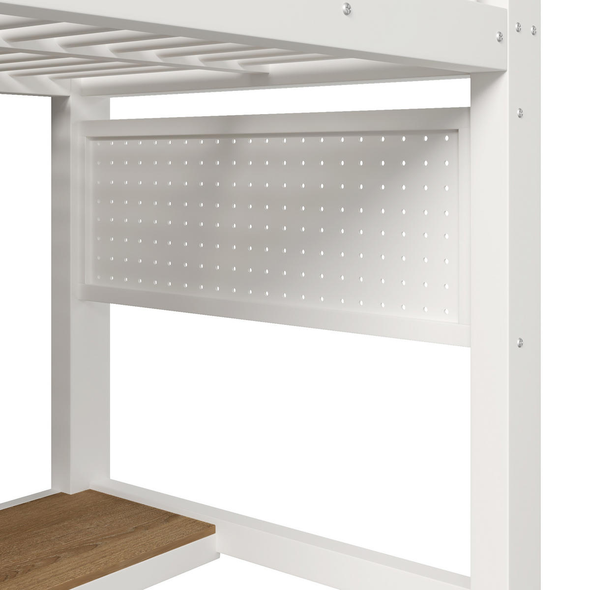 HOCHBETT 90/200 cm in Weiß mit Schreibtisch, Kleiderstange, Lochplatte und LED - Weiß, Metall - STILVORA